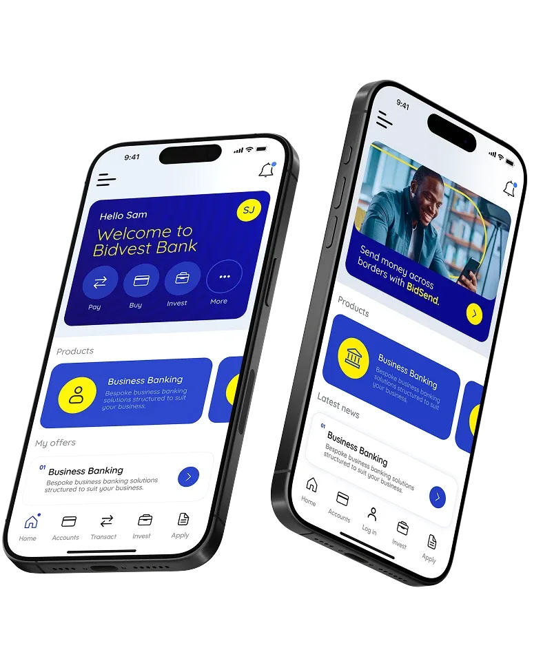 The Bidvest Bank app on two phones