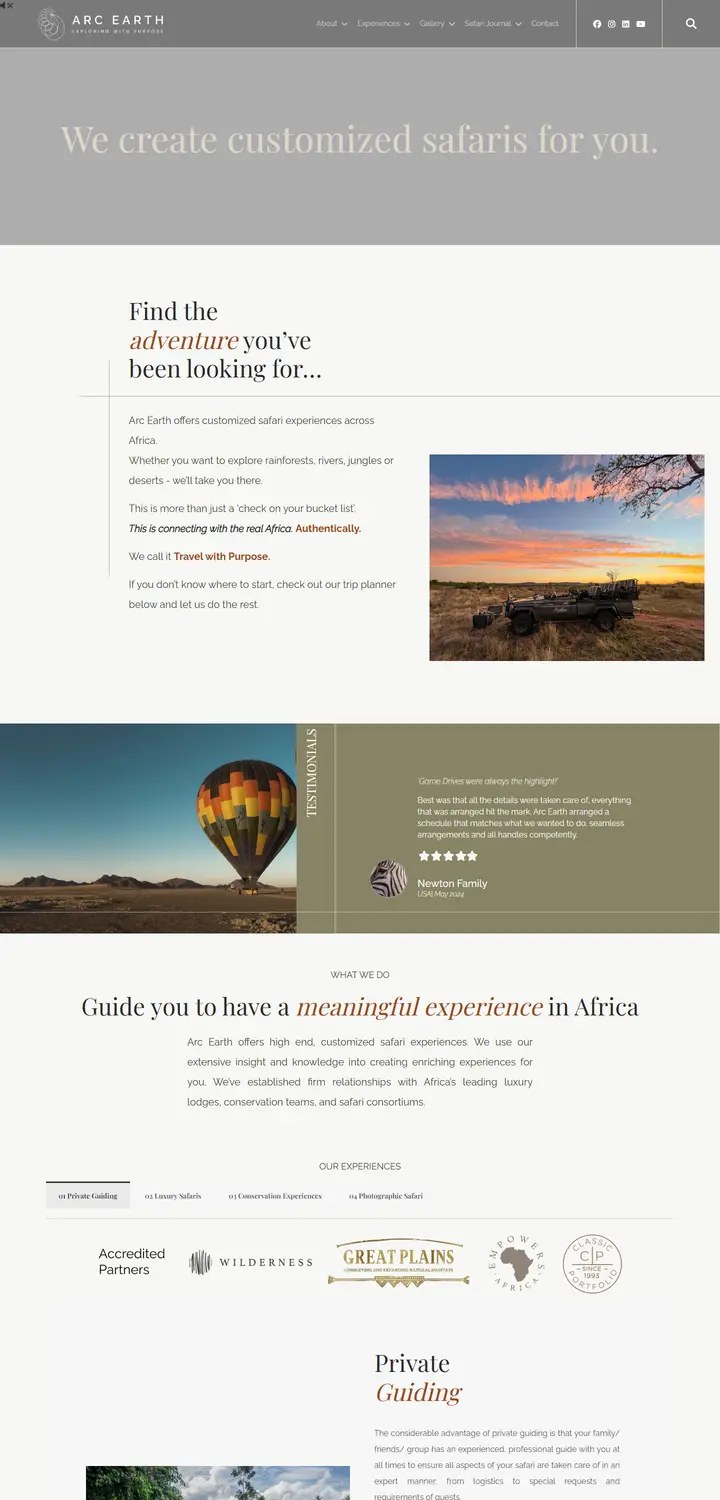 Homepage of Arc Earth, built by WEBINK