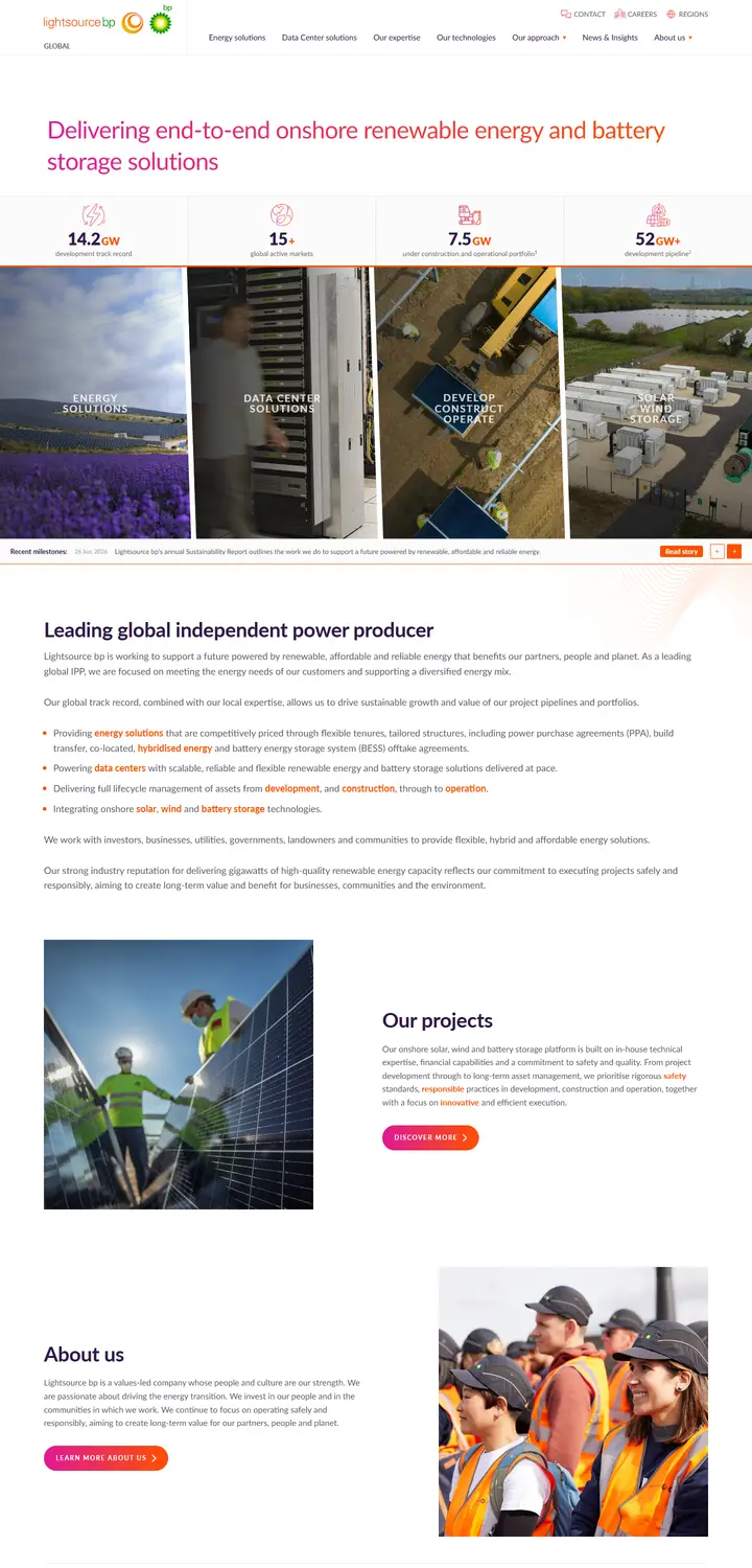 Homepage of Lightsource bp, built by WEBINK